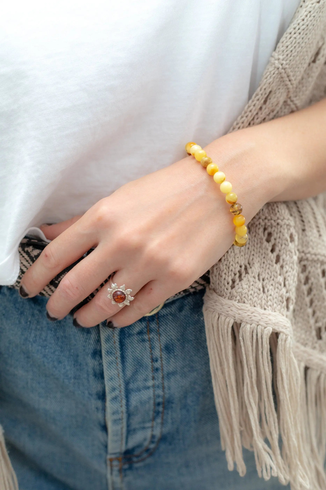 RAW Mixed Amber Sphere Bead Bracelet