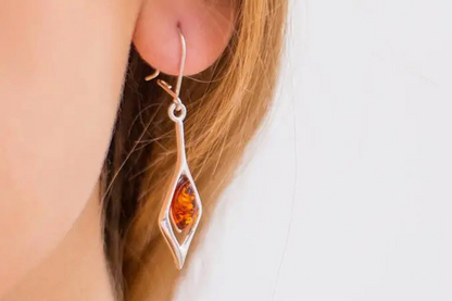 Small Droplet Amber Dangle Earrings